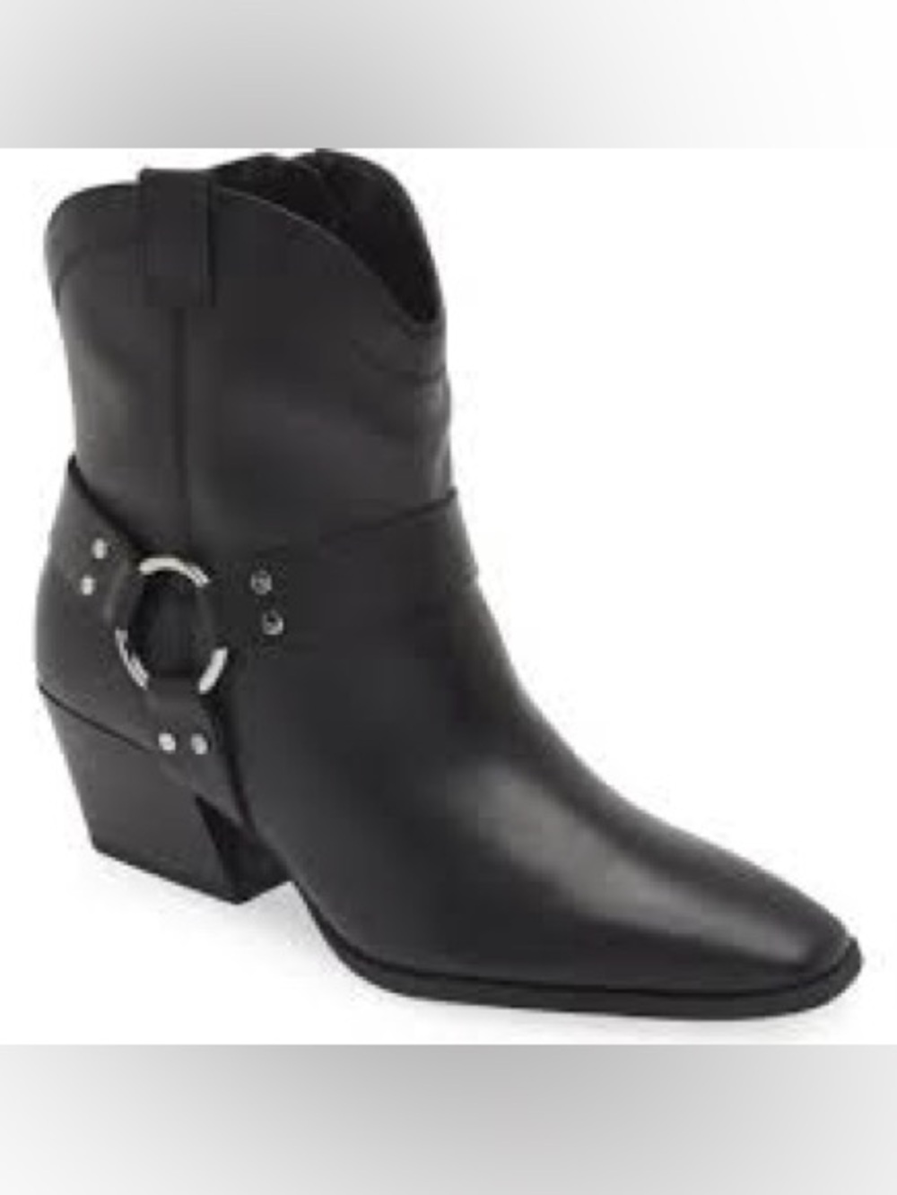 Open Edit Enzo Western Ankle Boots Black Leather Pointed Toe Buckle EUC